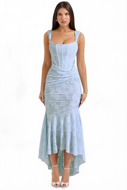 Dames Maxi Jurk Mouwloos met Bloemenprint en Corset Bodice
