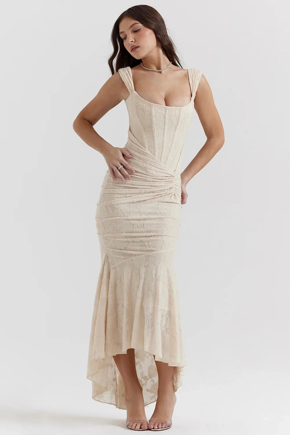 Dames Maxi Jurk Mouwloos met Bloemenprint en Corset Bodice