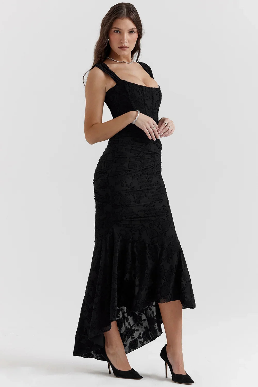 Dames Maxi Jurk Mouwloos met Bloemenprint en Corset Bodice