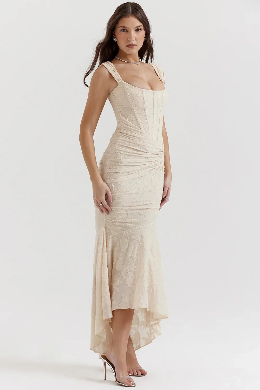Dames Maxi Jurk Mouwloos met Bloemenprint en Corset Bodice