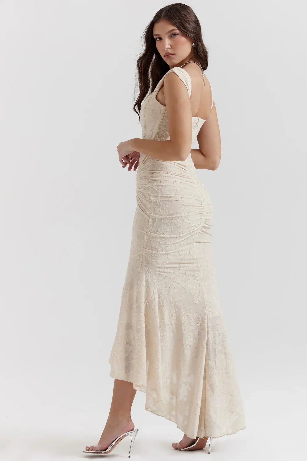 Dames Maxi Jurk Mouwloos met Bloemenprint en Corset Bodice
