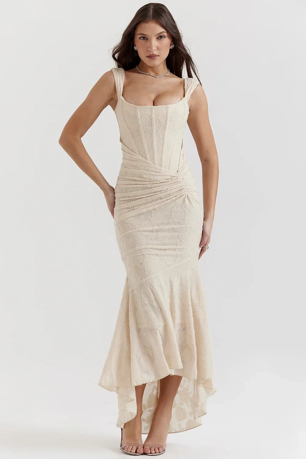 Dames Maxi Jurk Mouwloos met Bloemenprint en Corset Bodice