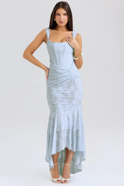 Dames Maxi Jurk Mouwloos met Bloemenprint en Corset Bodice