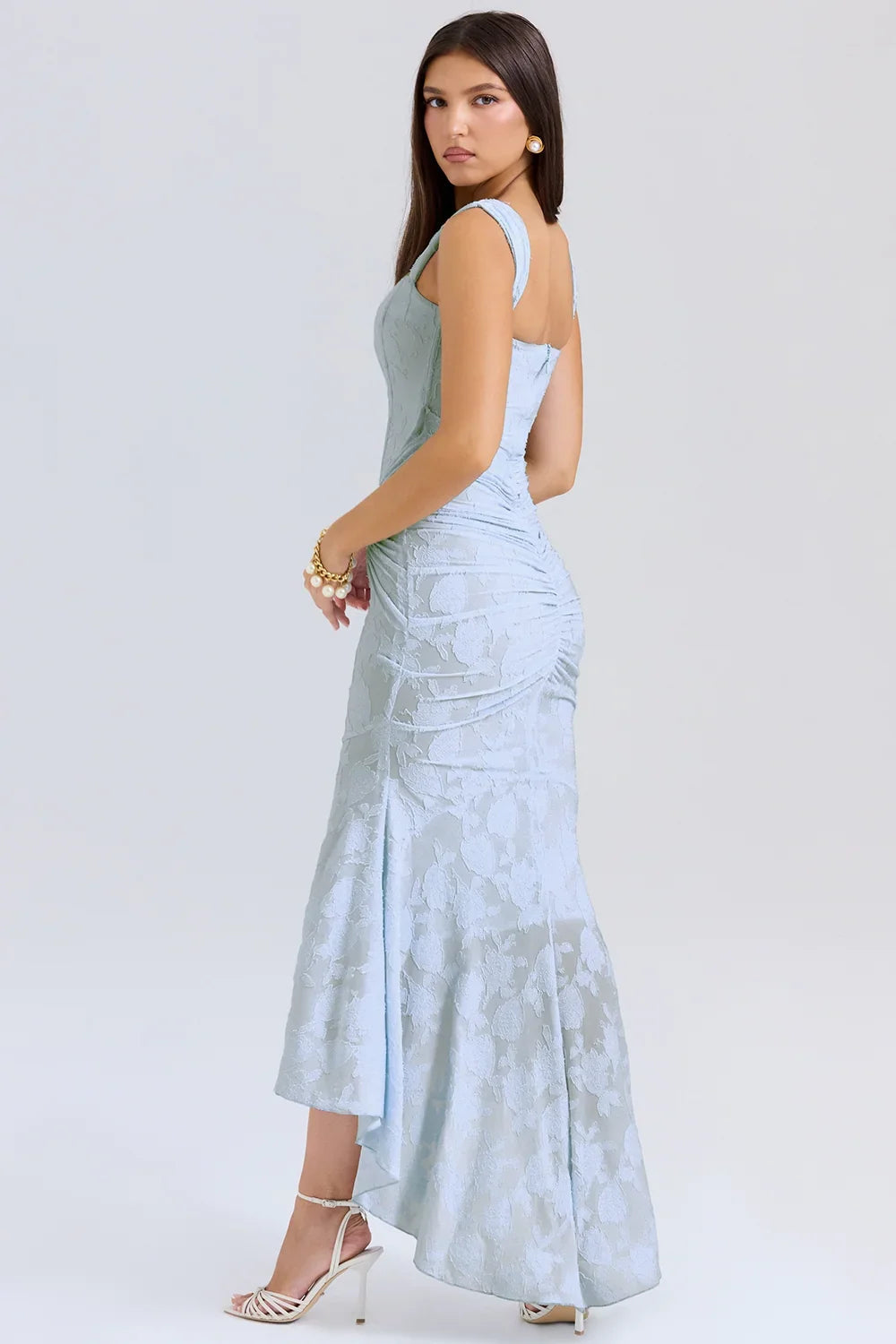 Dames Maxi Jurk Mouwloos met Bloemenprint en Corset Bodice