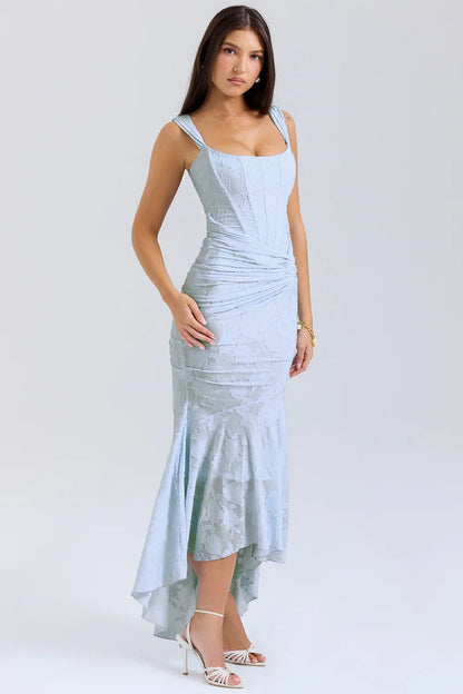 Dames Maxi Jurk Mouwloos met Bloemenprint en Corset Bodice
