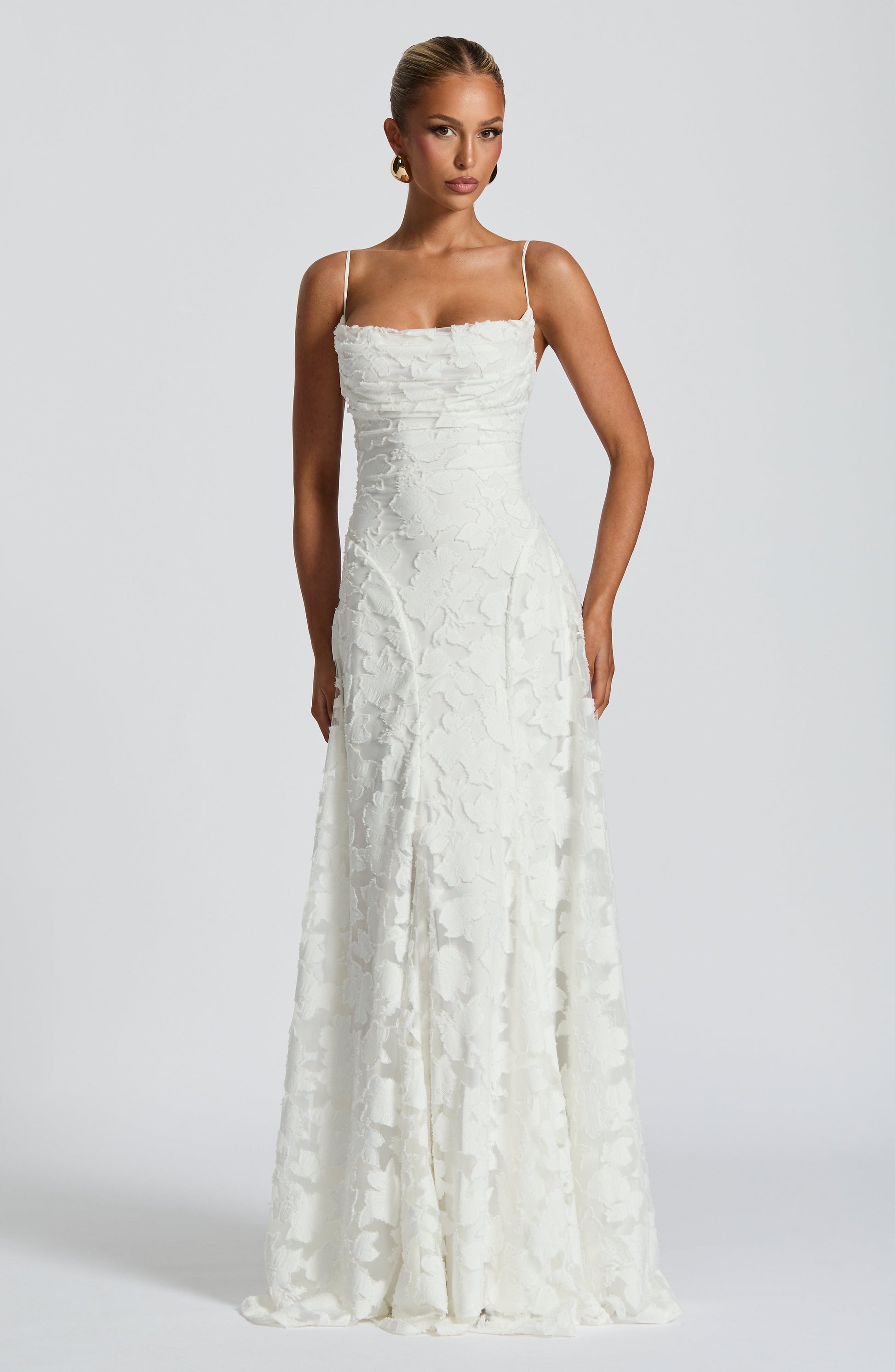 Dames Maxi Jurk Mouwloos met Cowl-hals en Bloemenpatroon Ivoor