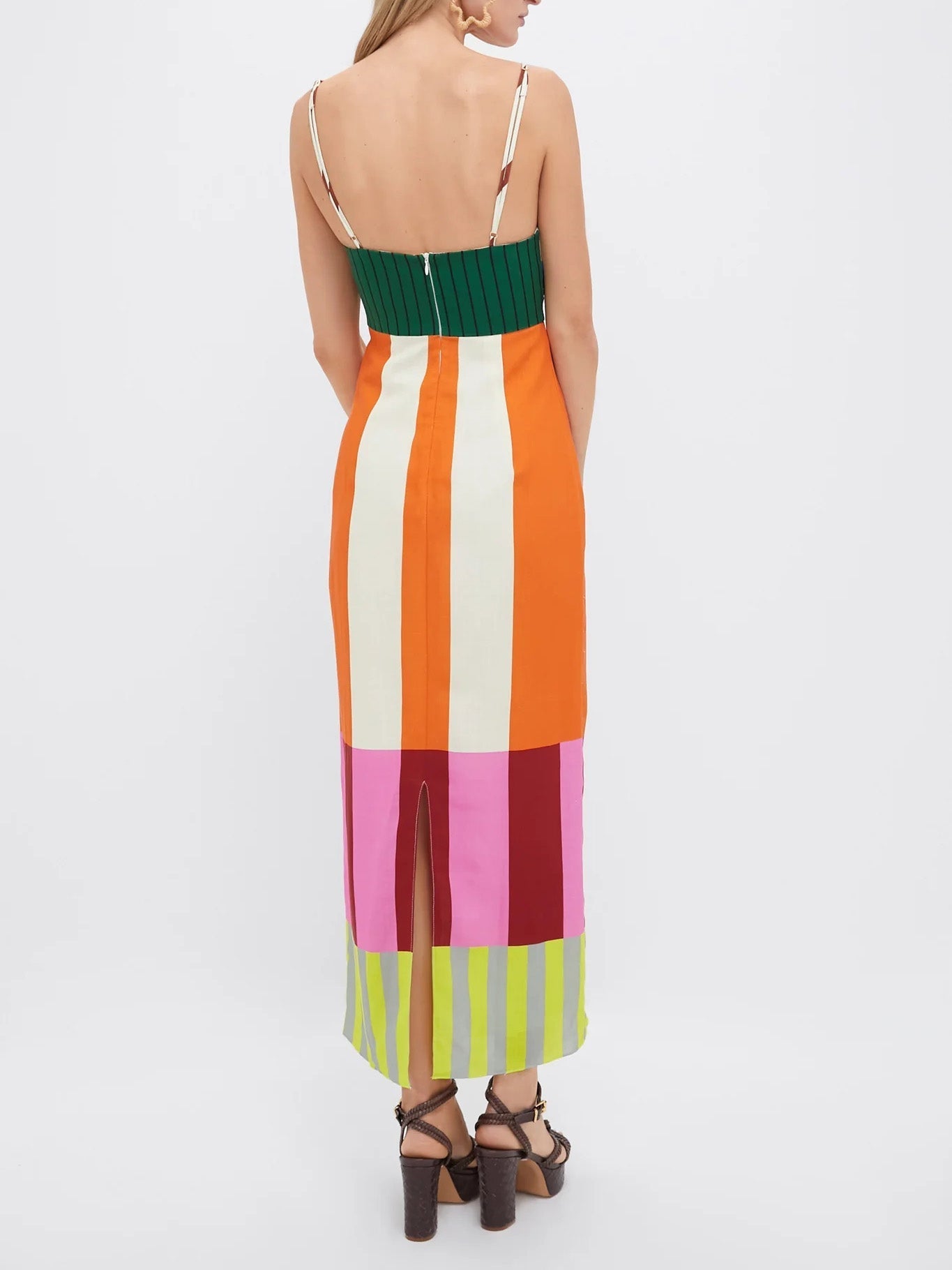 Dames Maxi Jurk Mouwloos met Spaghettibandjes en Kleurblokken Streepprint