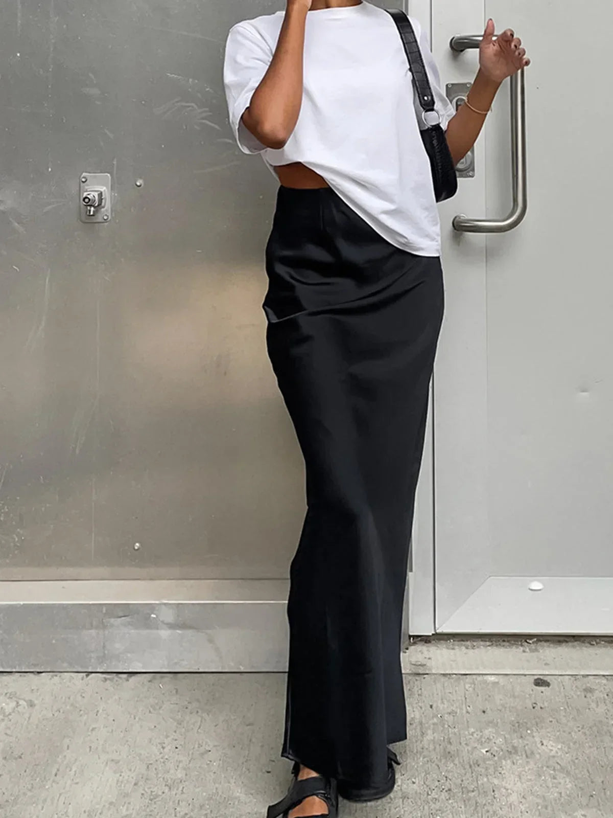 Dames Maxi Rok met Hoge Taille en Wijdvallende Snit