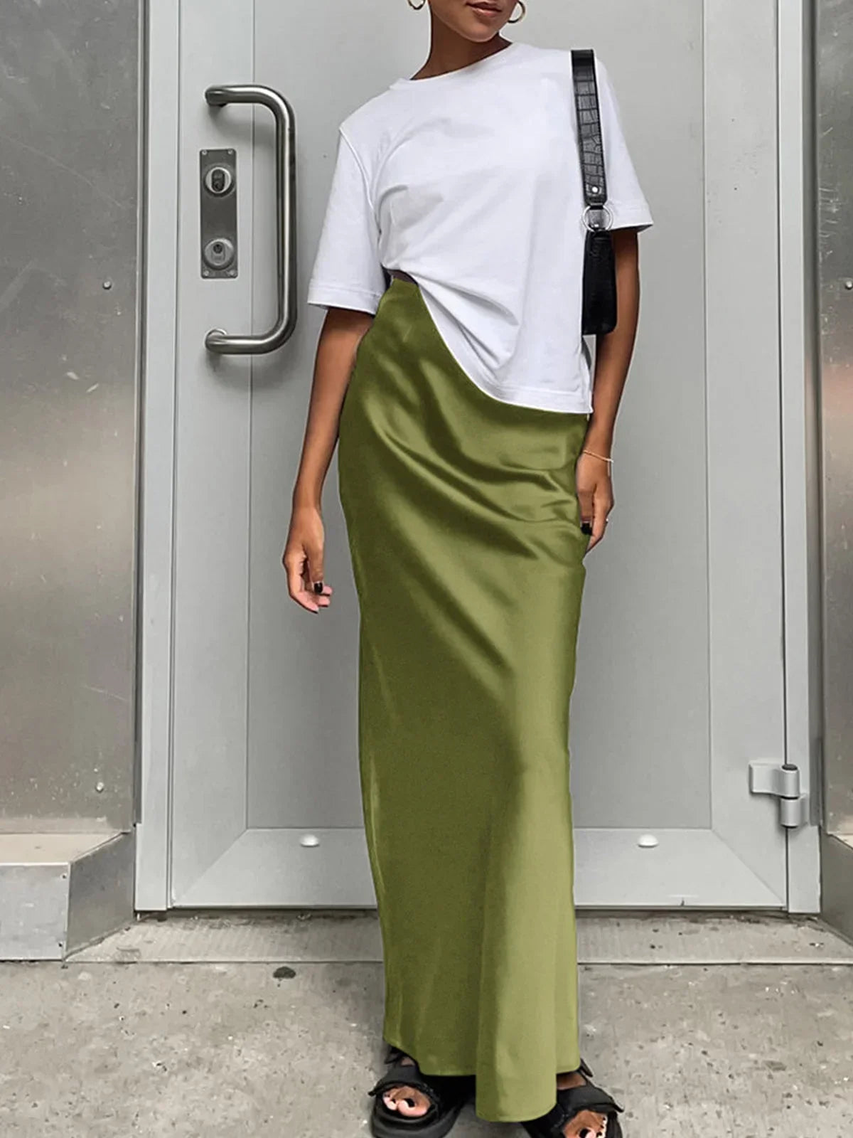 Dames Maxi Rok met Hoge Taille en Wijdvallende Snit