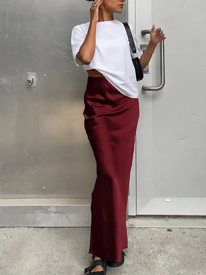 Dames Maxi Rok met Hoge Taille en Wijdvallende Snit