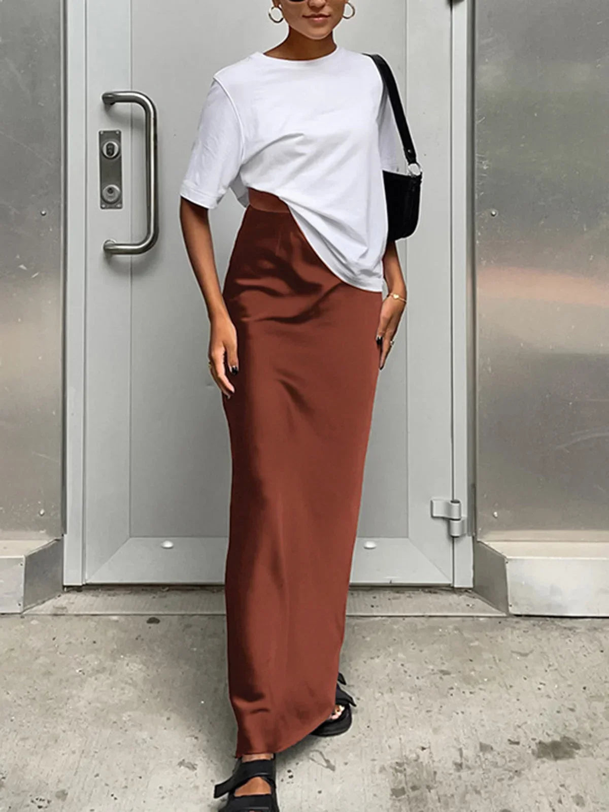 Dames Maxi Rok met Hoge Taille en Wijdvallende Snit