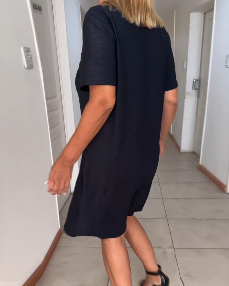Dames Midi Jurk Korte Mouw met Diepe V-hals en Twist Detail