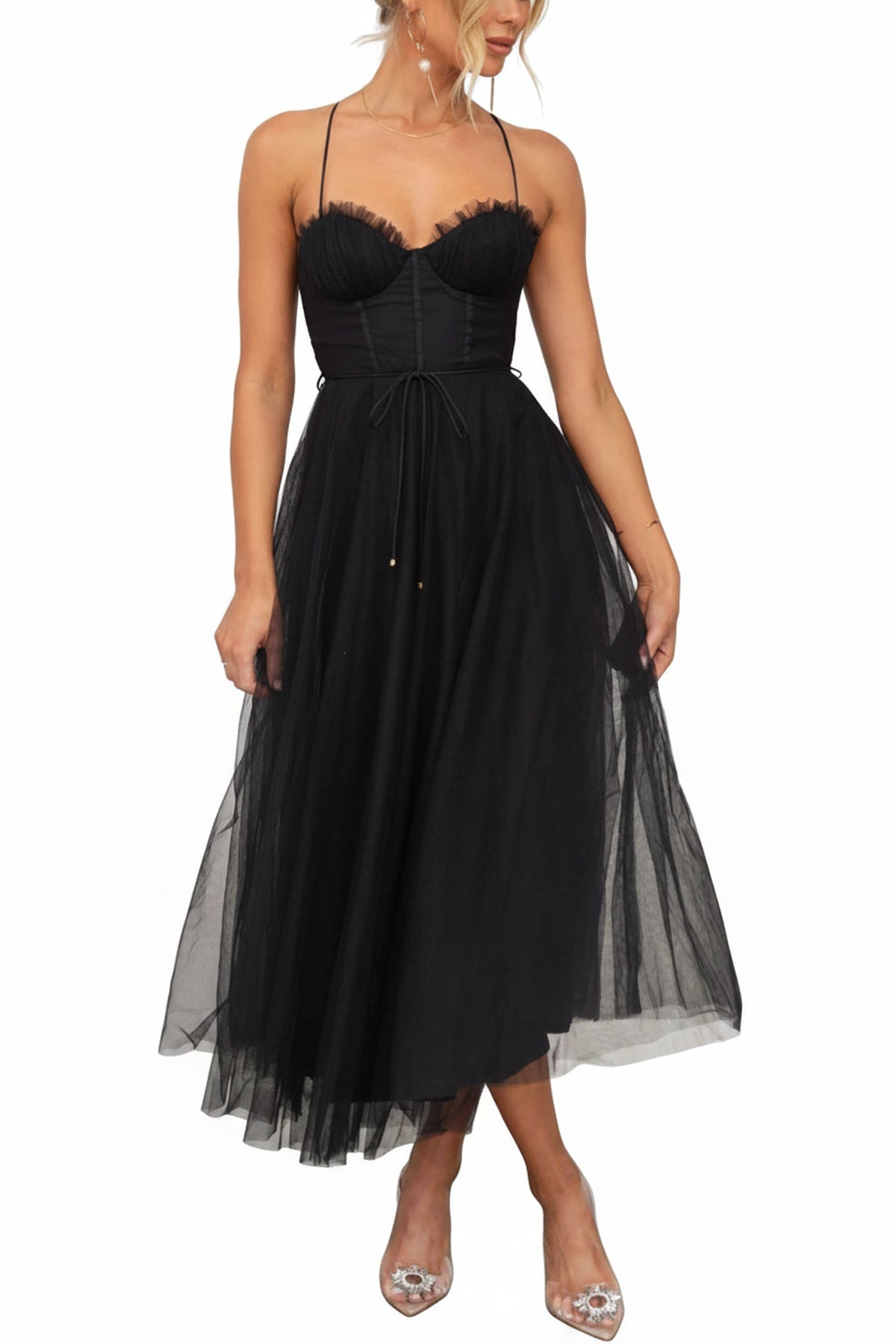 Dames Midi Jurk met Corset en Tule Rok voor Bruiloften en Avondgelegenheden