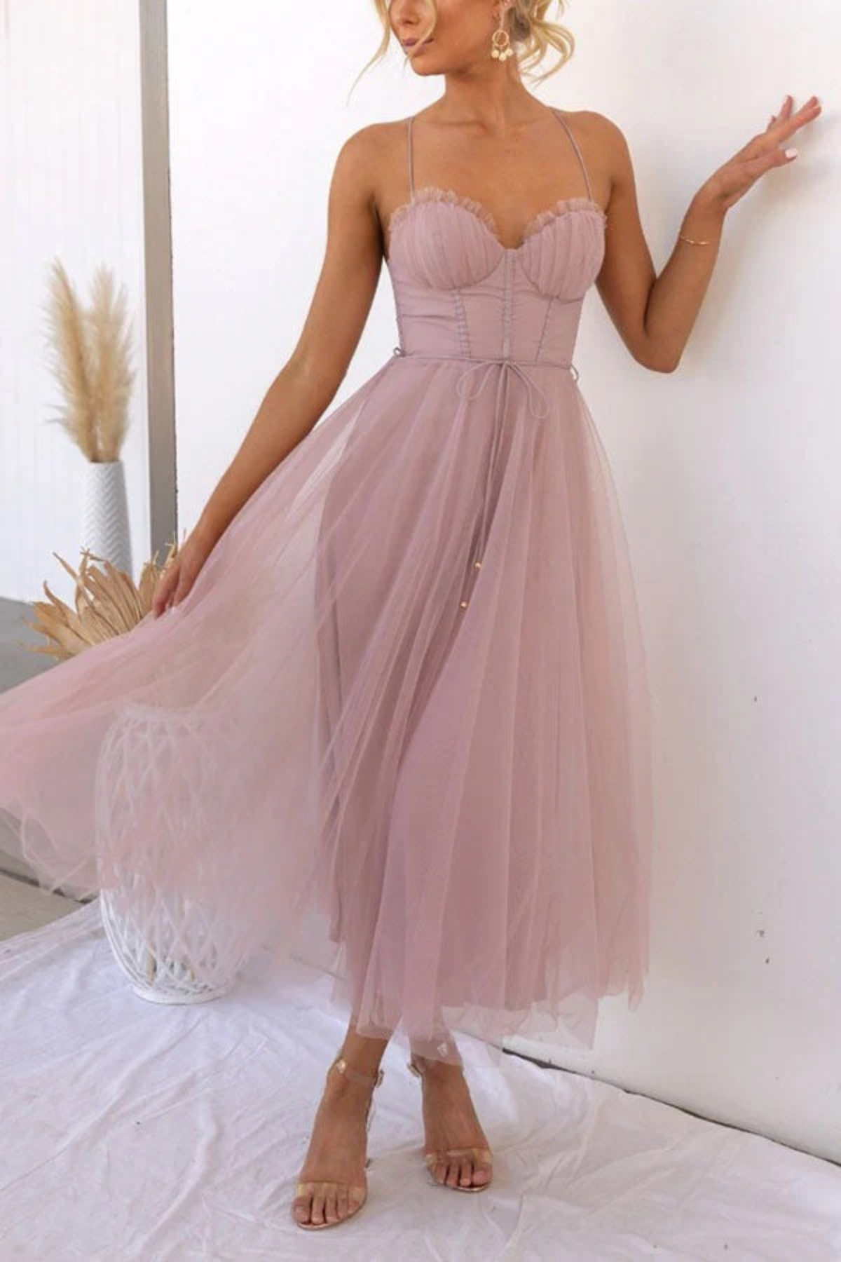 Dames Midi Jurk met Corset en Tule Rok voor Bruiloften en Avondgelegenheden