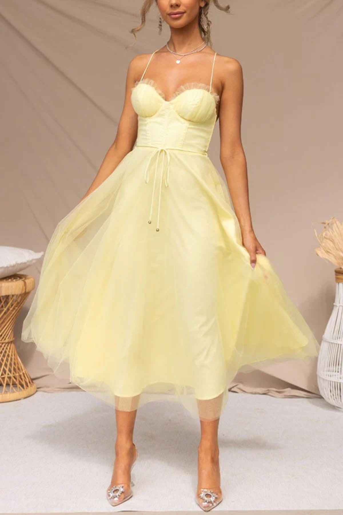 Dames Midi Jurk met Corset en Tule Rok voor Bruiloften en Avondgelegenheden