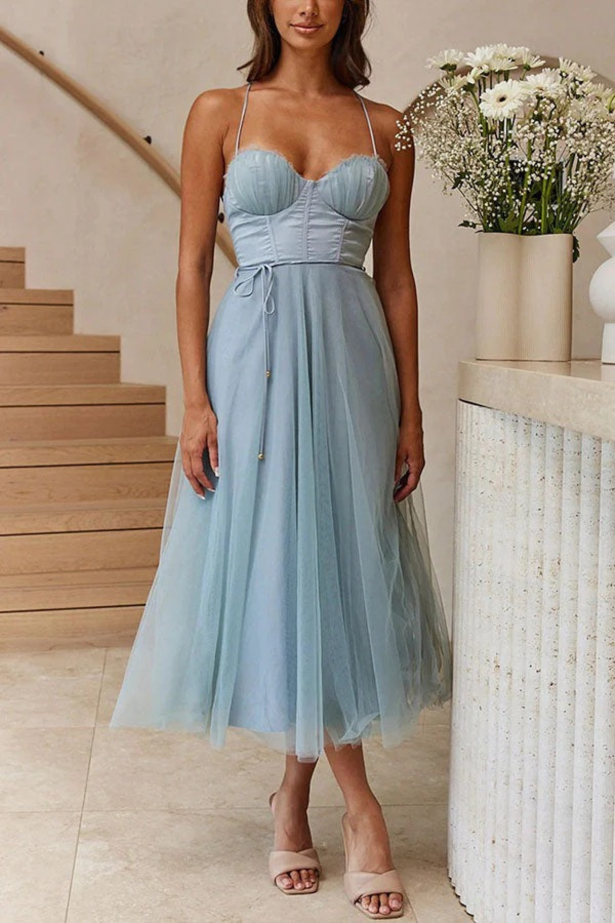 Dames Midi Jurk met Corset en Tule Rok voor Bruiloften en Avondgelegenheden