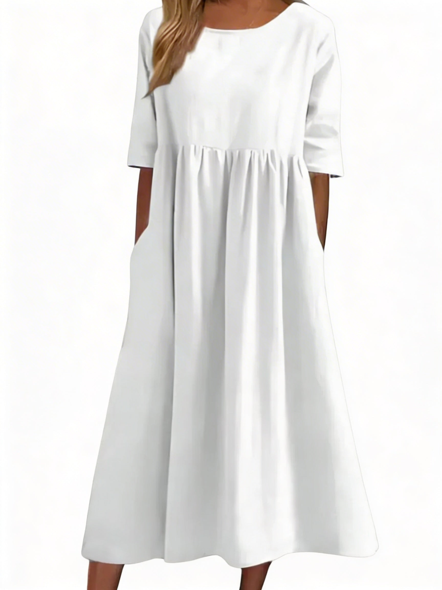 Dames Midi-jurk met Halve Mouwen en Ronde Hals Effen