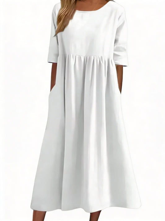 Dames Midi-jurk met Halve Mouwen en Ronde Hals Effen