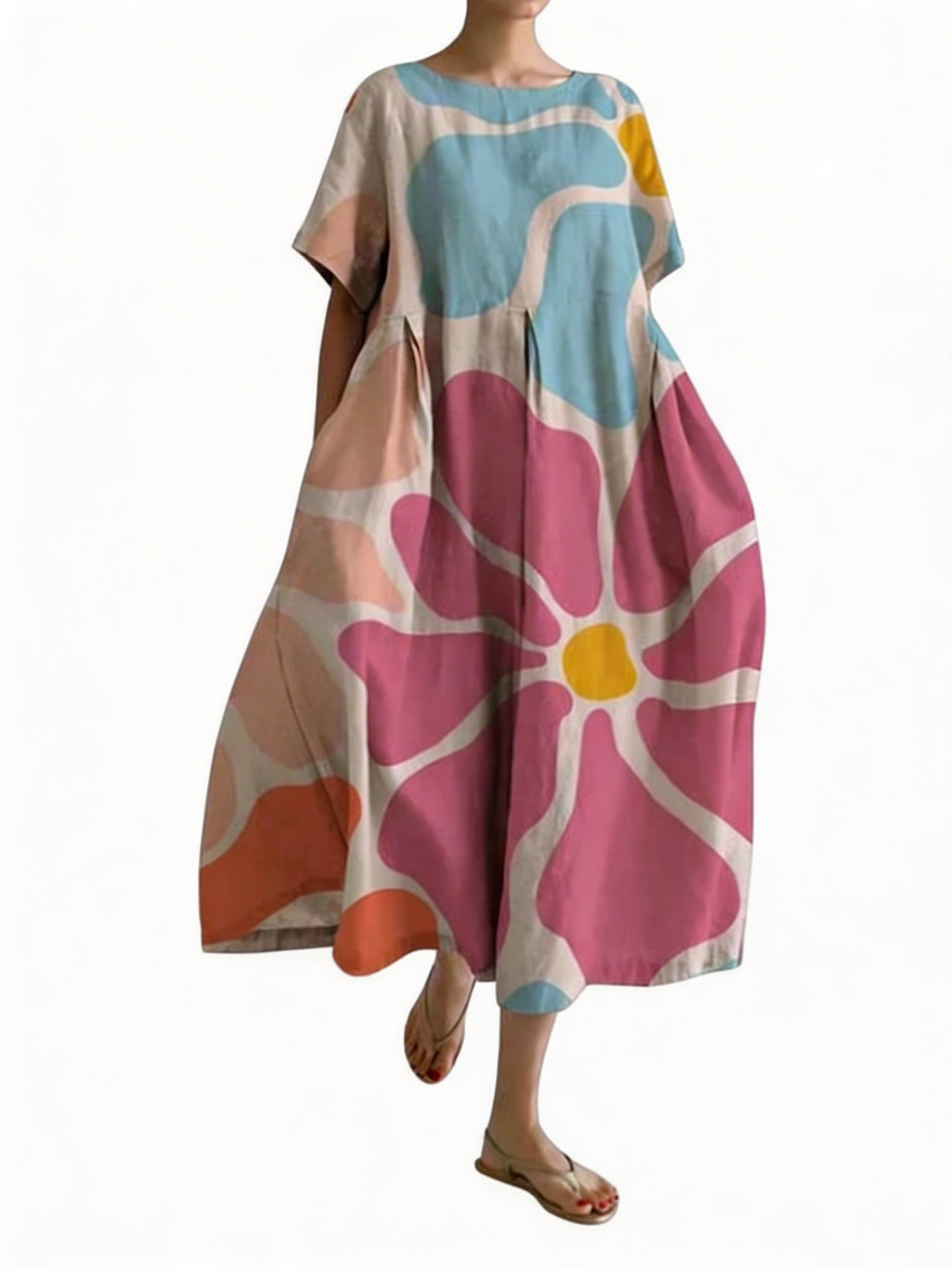 Dames Midi-jurk met Korte Mouwen en Ronde Hals Oversized