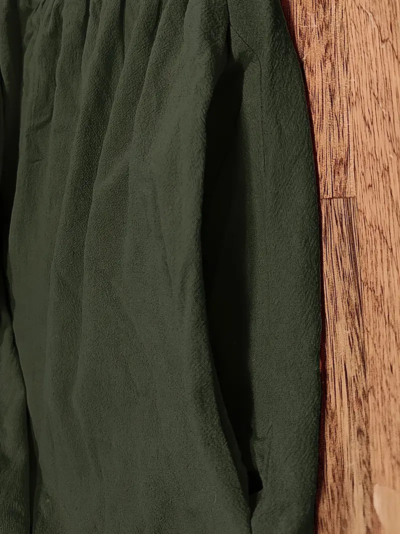 Dames Midi Jurk met Korte Mouwen, Zakken en Geplooide Rok