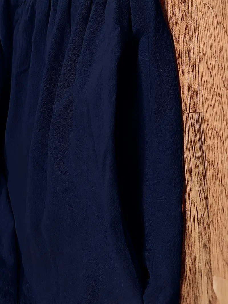 Dames Midi Jurk met Korte Mouwen, Zakken en Geplooide Rok