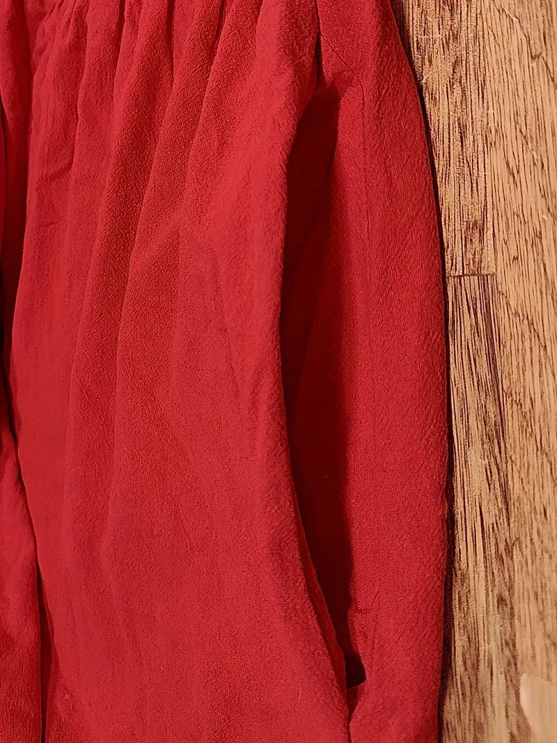 Dames Midi Jurk met Korte Mouwen, Zakken en Geplooide Rok