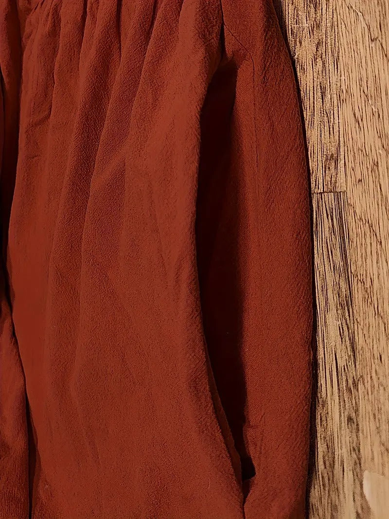 Dames Midi Jurk met Korte Mouwen, Zakken en Geplooide Rok