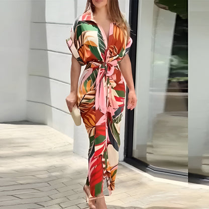 Dames Midi Jurk met Kraag, Knoopsluiting en Strikceintuur