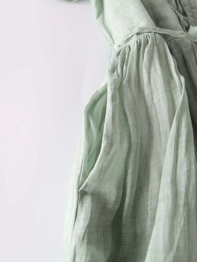Dames Midi Jurk met Ruchedetail, Ronde Hals en Strikceintuur