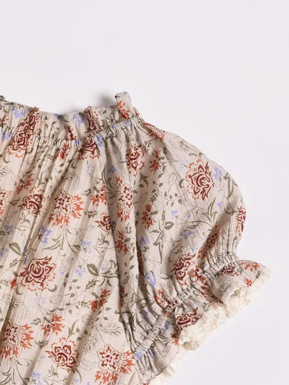 Dames Midi Jurk met V-hals en Bloemenprint Korte Mouw