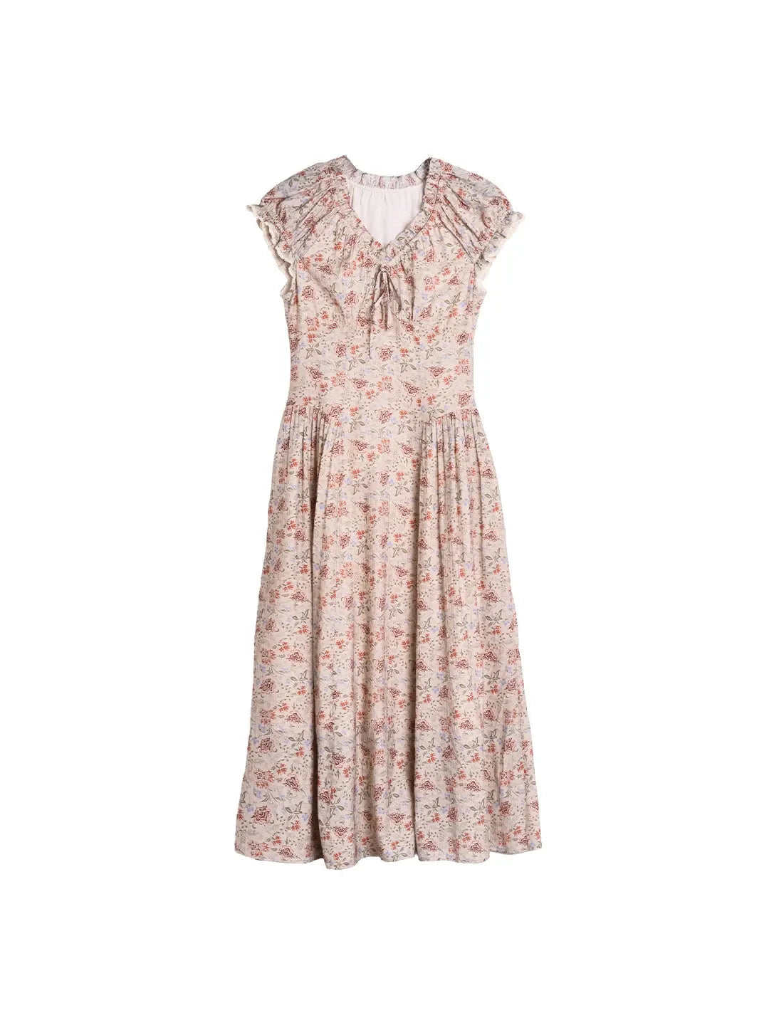 Dames Midi Jurk met V-hals en Bloemenprint Korte Mouw
