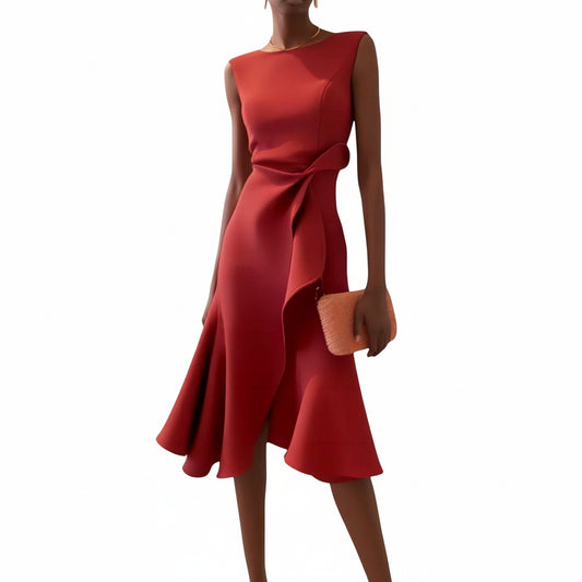 Dames Midi Jurk Mouwloos met Asymmetrische Zoom en Drapering