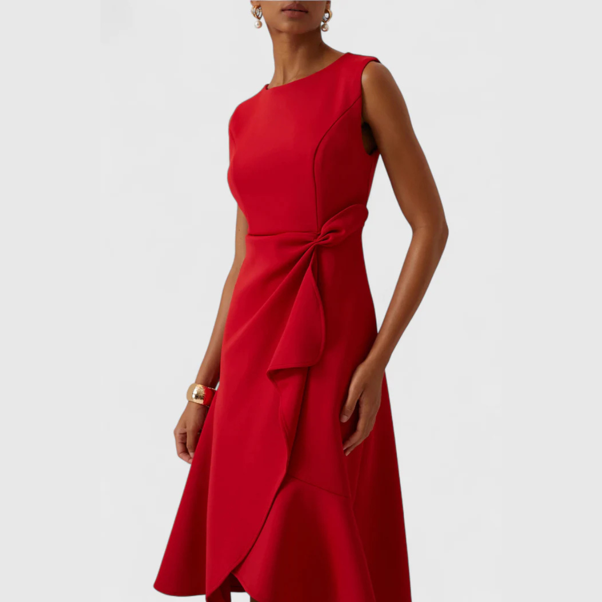 Dames Midi Jurk Mouwloos met Asymmetrische Zoom en Drapering