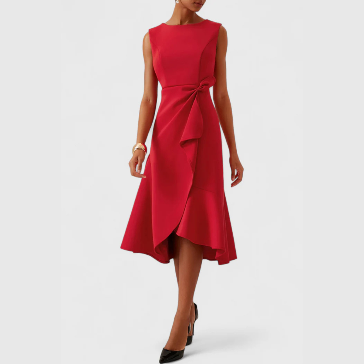 Dames Midi Jurk Mouwloos met Asymmetrische Zoom en Drapering