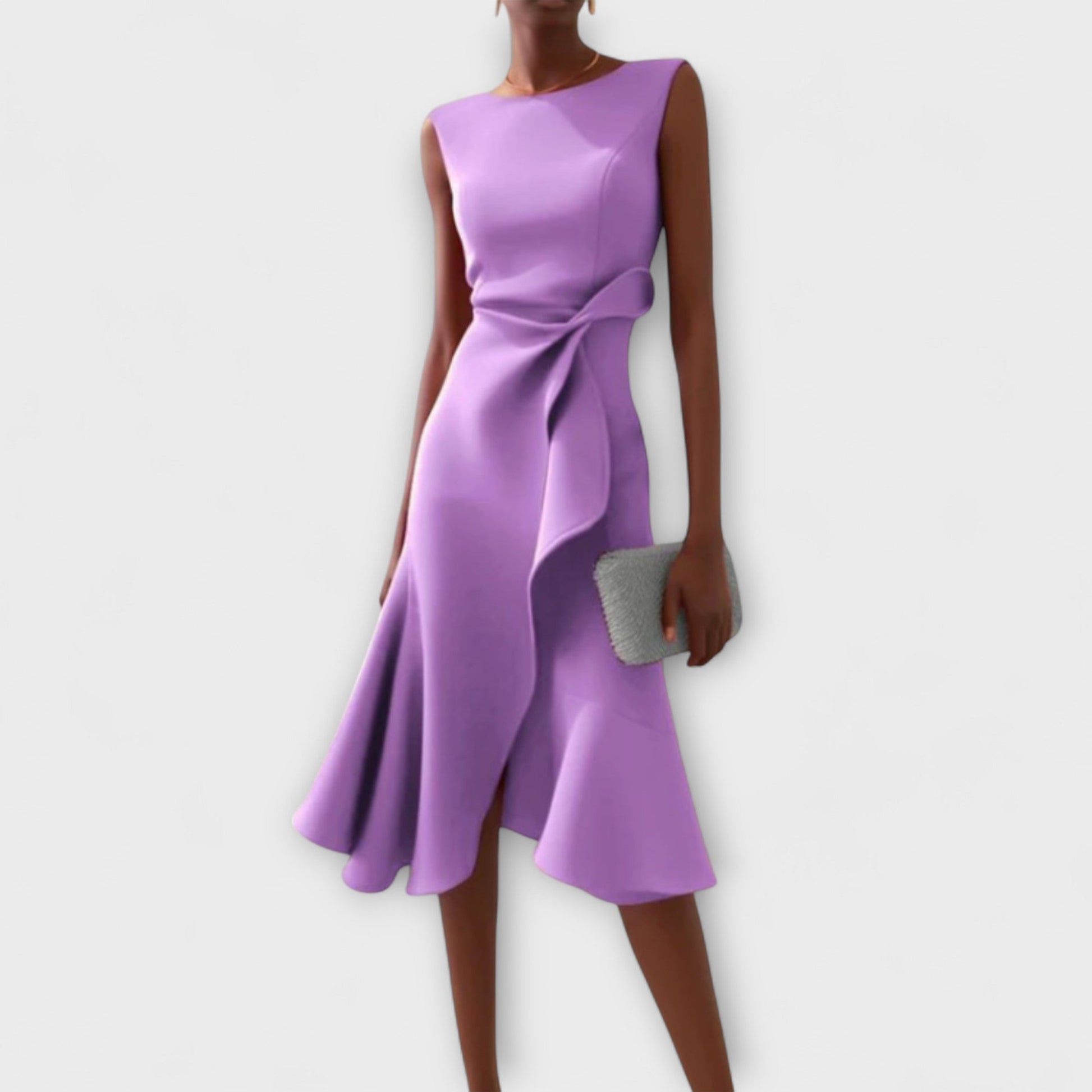 Dames Midi Jurk Mouwloos met Asymmetrische Zoom en Drapering Violet