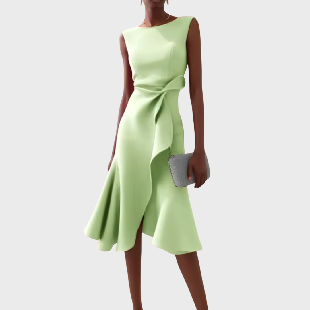 Dames Midi Jurk Mouwloos met Asymmetrische Zoom en Drapering Lichtgroen