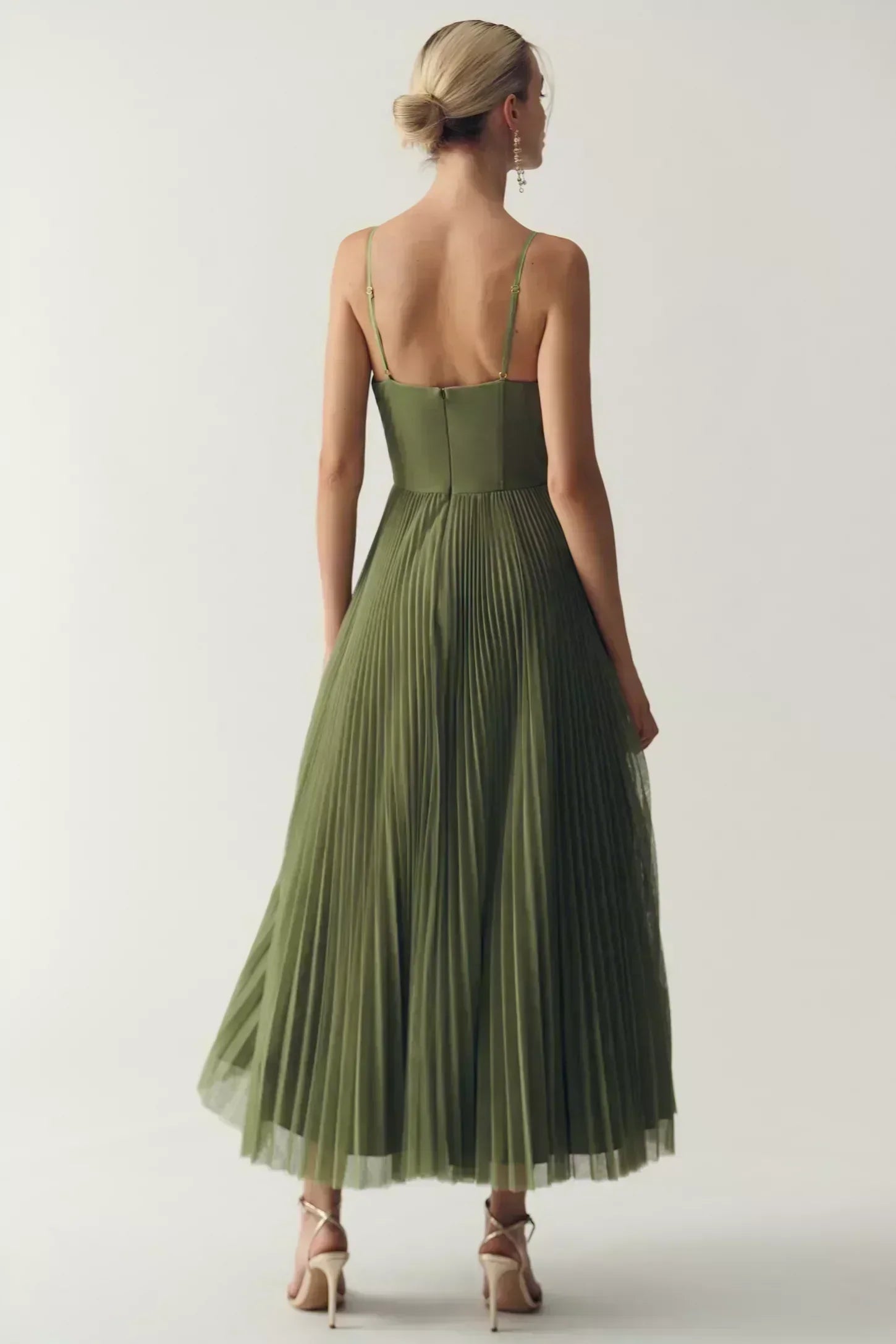 Dames Midi Jurk Mouwloos met Corset en Geplooide A-lijn Rok
