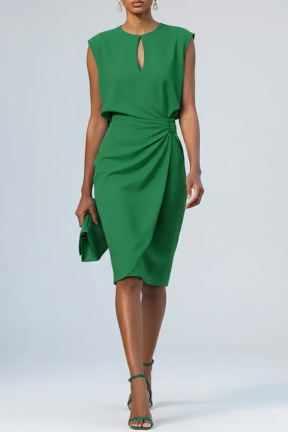 Dames Midi Jurk Mouwloos met Keyhole-hals en Plooidetail Groen