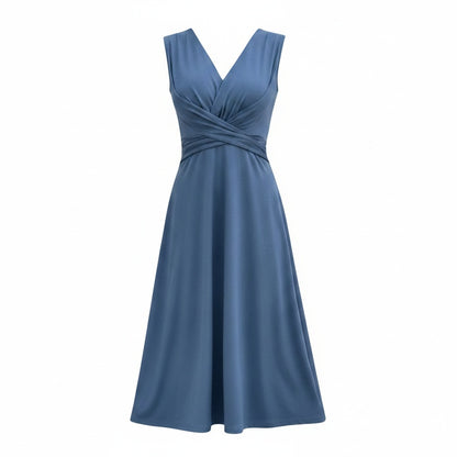 Dames Midi Jurk Mouwloos met V-hals en Gekruiste Taille A-lijn