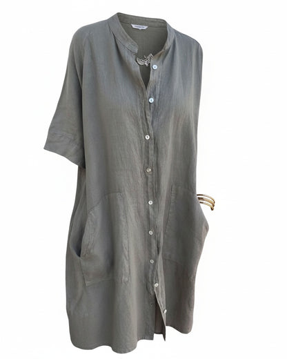 Dames Midi Shirt Dress Oversized met Knoopsluiting en Zijsplit