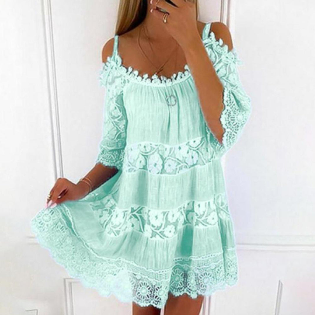 Dames Mini Jurk met Cold-shoulder Mouwen en Kant Groen