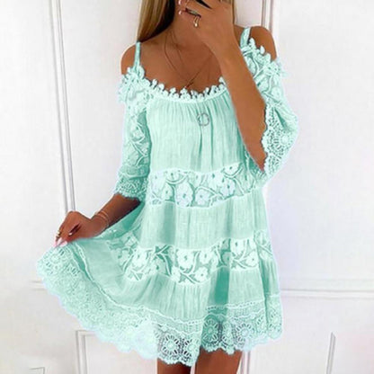 Dames Mini Jurk met Cold-shoulder Mouwen en Kant Groen