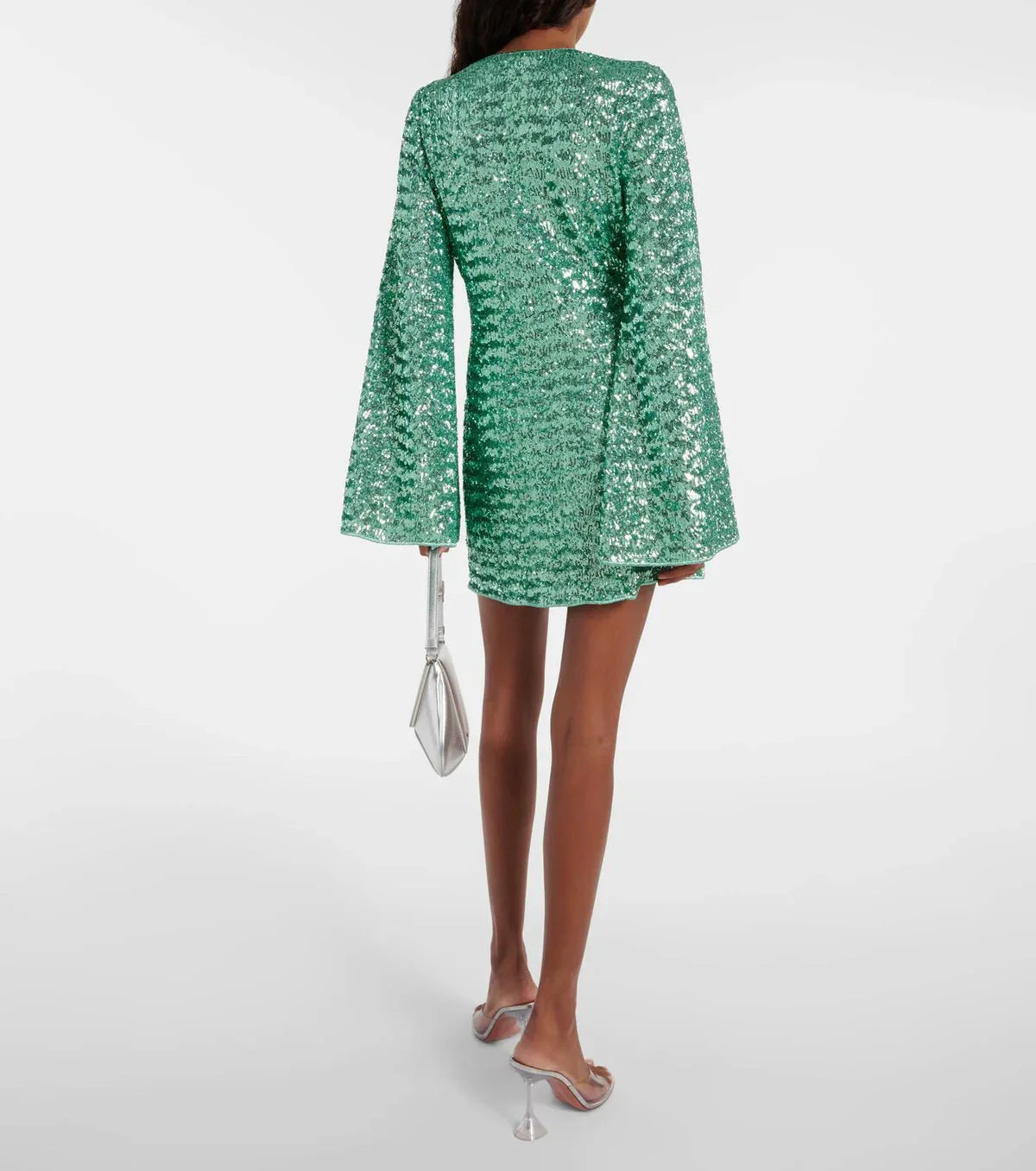 Dames Mini Jurk met V-hals en Wijde Mouwen Pailletten