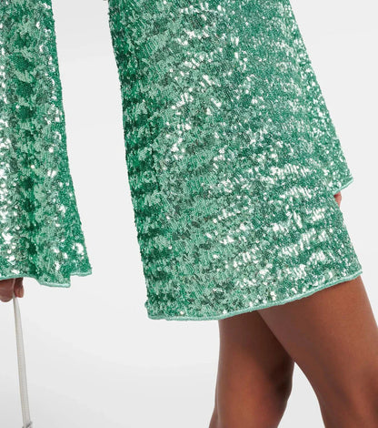 Dames Mini Jurk met V-hals en Wijde Mouwen Pailletten