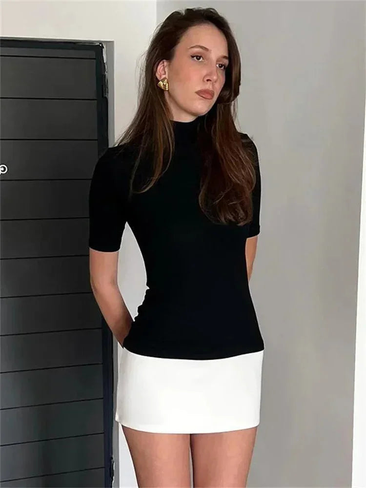 Dames Minijurk met Coltrui en Korte Mouwen Slim Fit