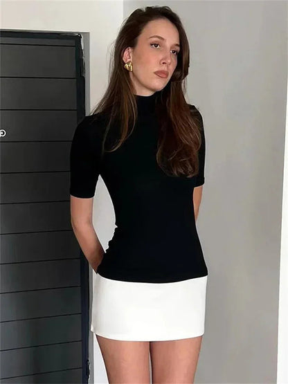 Dames Minijurk met Coltrui en Korte Mouwen Slim Fit