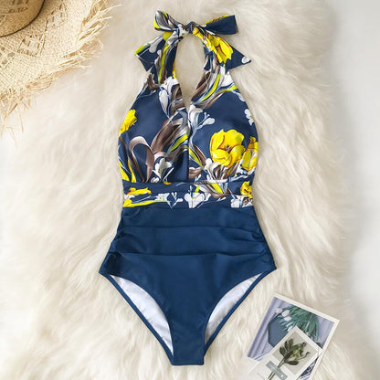 Dames Monokini met Halternek en Bloemenprint