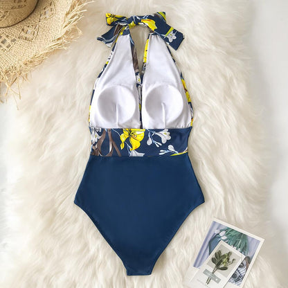 Dames Monokini met Halternek en Bloemenprint