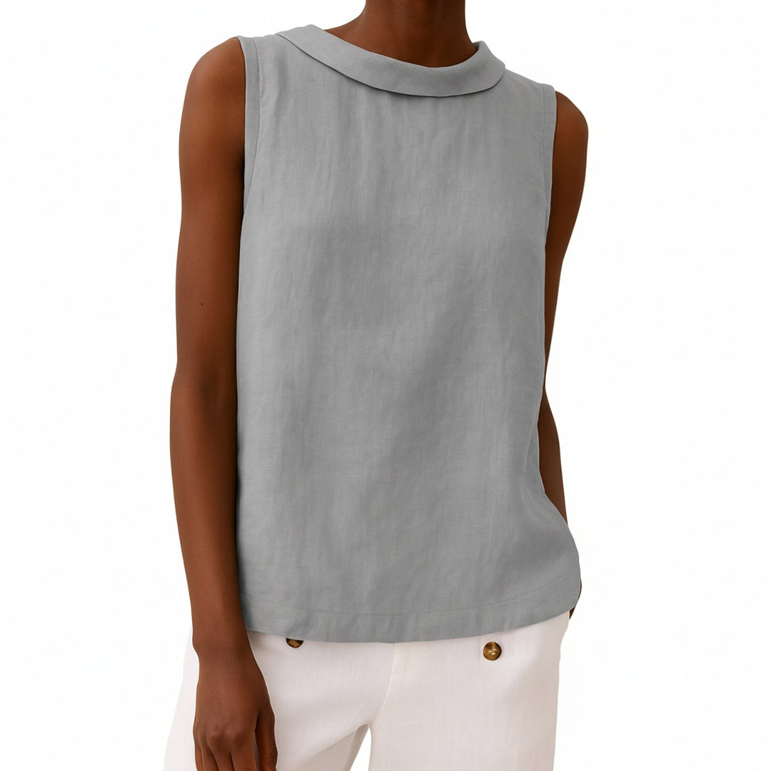Dames Mouwloze Blouse met Rolkraag en Rechte Snit