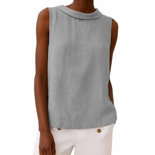 Dames Mouwloze Blouse met Rolkraag en Rechte Snit